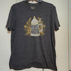 Lucky Brand Men's XL T-Shirt Gray Heather Good People Drink Good Beer Stein Hops